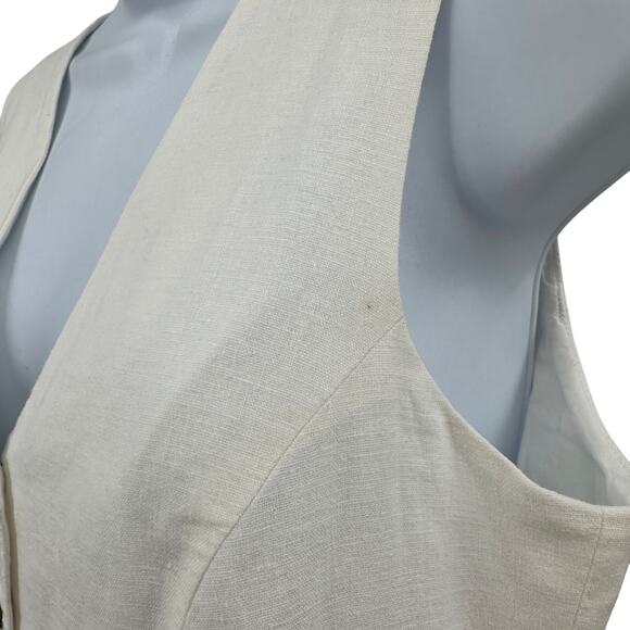 J.Crew Button Front Linen Blend Vest 6 White Sleeveless V-Neck Breathable Lined - Picture 5 of 11